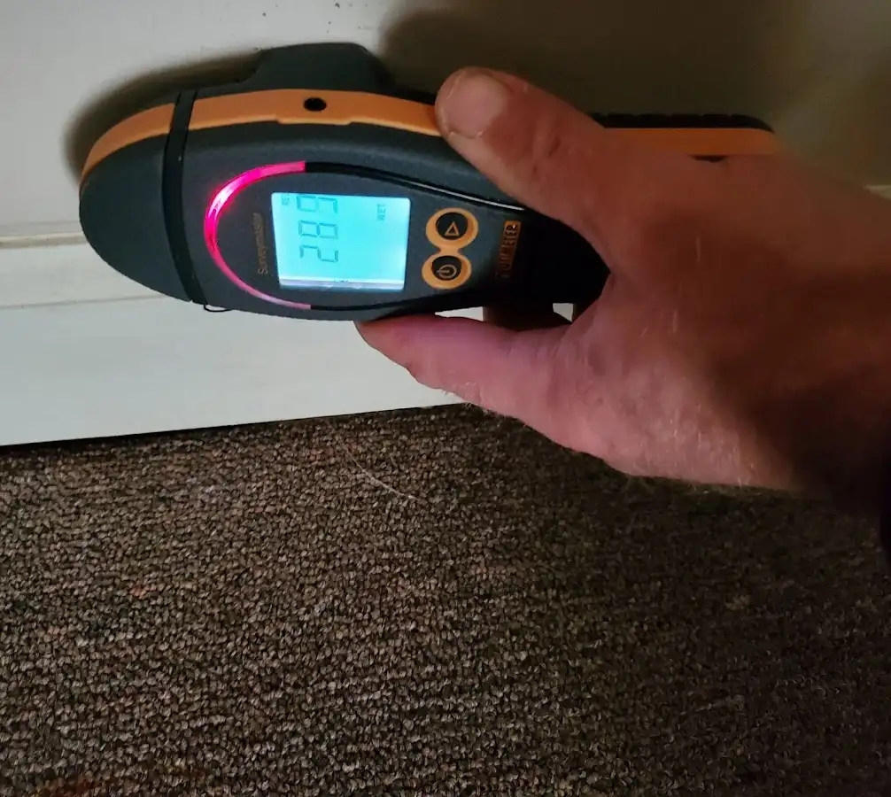Moisture detection at baseboard during Burst Pipe Cleanup in Monroeville